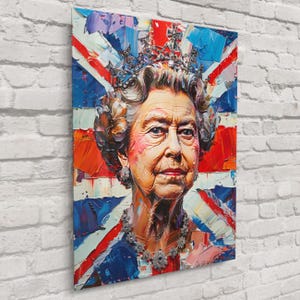 Queen Elizabeth Portrait With British Flag – Iconic Royal Wall Art, Modern History Decor, Bold Regal Print | Free Shipping!