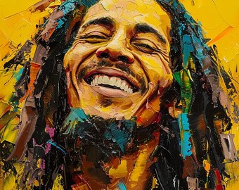 Bob Marley Portrait With Yellow Background – Iconic Music Legend