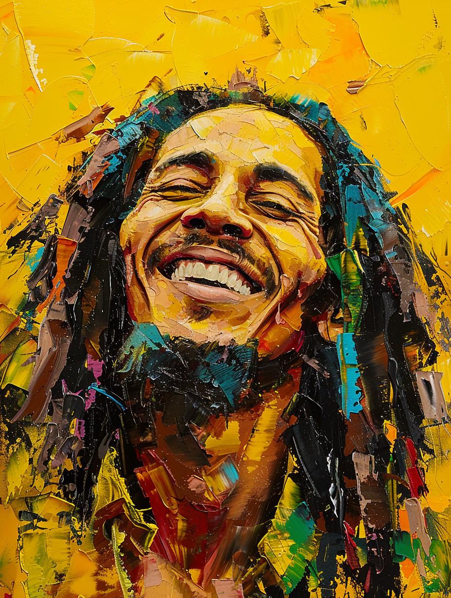 Bob Marley Portrait With Yellow Background – Iconic Music Legend