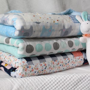 Handmade Baby Quilt - Log Cabin Crib Size Baby Quilt Hand Made 100% Cotton Quilt
