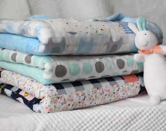 Handmade Baby Quilt - Log Cabin Crib Size Baby Quilt Hand Made 100% Cotton Quilt