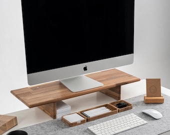 Support d'écran en bois, support d'écran, support d'écran d'ordinateur, support d'écran, bureau à domicile, cadeau pour lui, support d'ordinateur simple et double