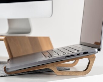 Wooden Laptop Stand, Laptop Stand For Desk, Portable Laptop Stand, Laptop Riser For Desk, Macbook Stand, Work From Home, Wooden Laptop Dock