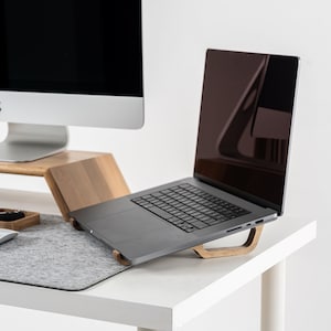 Support pour ordinateur portable en bois, Support pour ordinateur portable pour bureau, Support pour ordinateur portable portable, Support pour ordinateur portable pour bureau, Support pour Macbook, Télétravail, Station d'accueil en bois pour ordinateur portable image 2