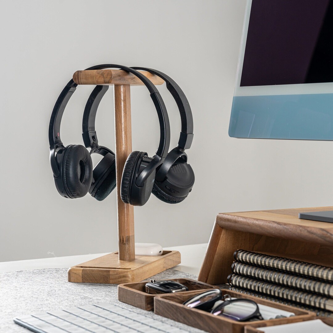 Wooden Headphone Stand, Headphone Rack, Desktop Headphone Stand, Modern ...