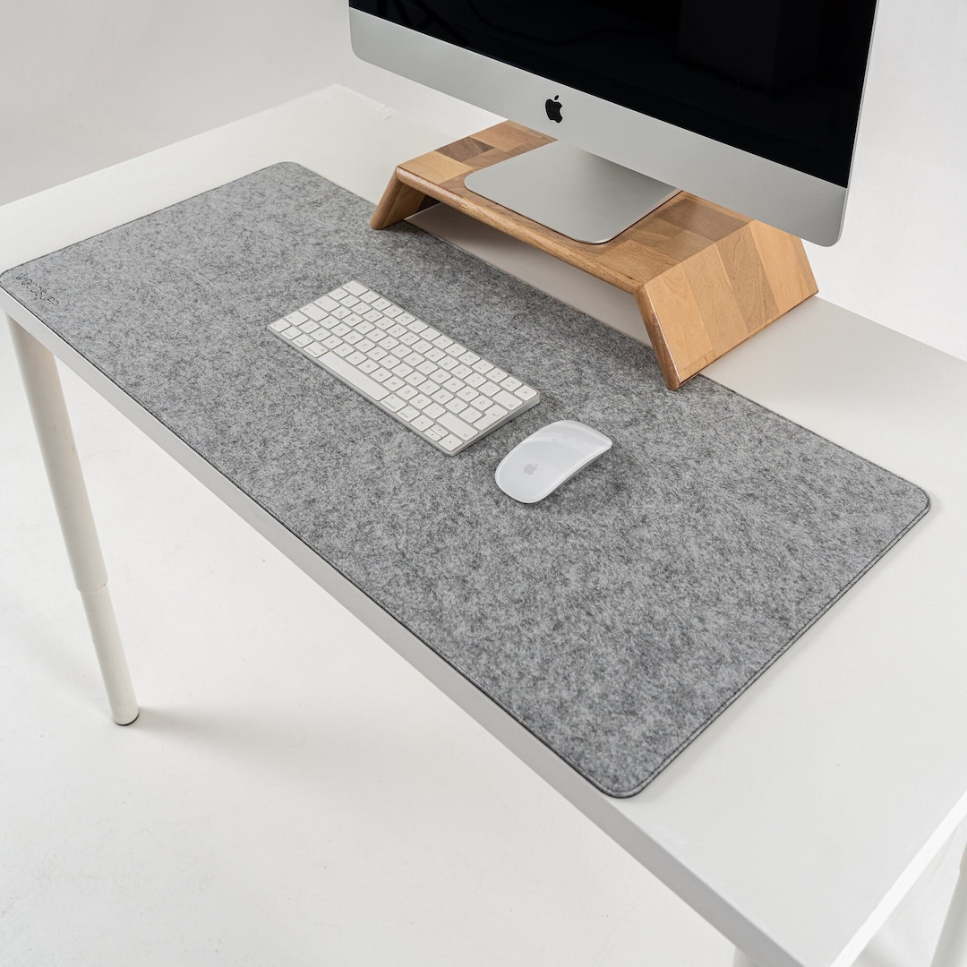Felt and Leather Double Sided Desk Mat 15x35, Desk Blotter Pad, Desk