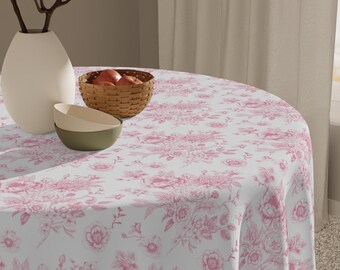 Pink French Toile Countryside Tablecloth Toile Country Tablecloth Toile Tablecloth Toile Spring Decor Toile Decor Spring Table Runner