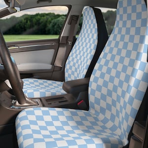 Car Seat Covers for Women Cute Car Seat Covers Checkerboard Car Accessories for Women Blue Car Seat Covers Auto Accessories for Women