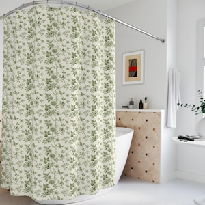 Toile Shower Curtain Green Toile Shower Curtain Toile Green Toile French Toile Cottagecore Shower Curtain Botanical Shower Curtain