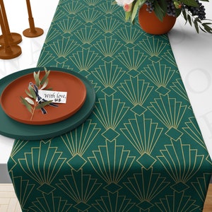 Art Deco Table Runner Art Deco Runner Green Table Runner Green Art Deco Fall Table Runner Autumn Table Runner Green Art Deco Table Decor