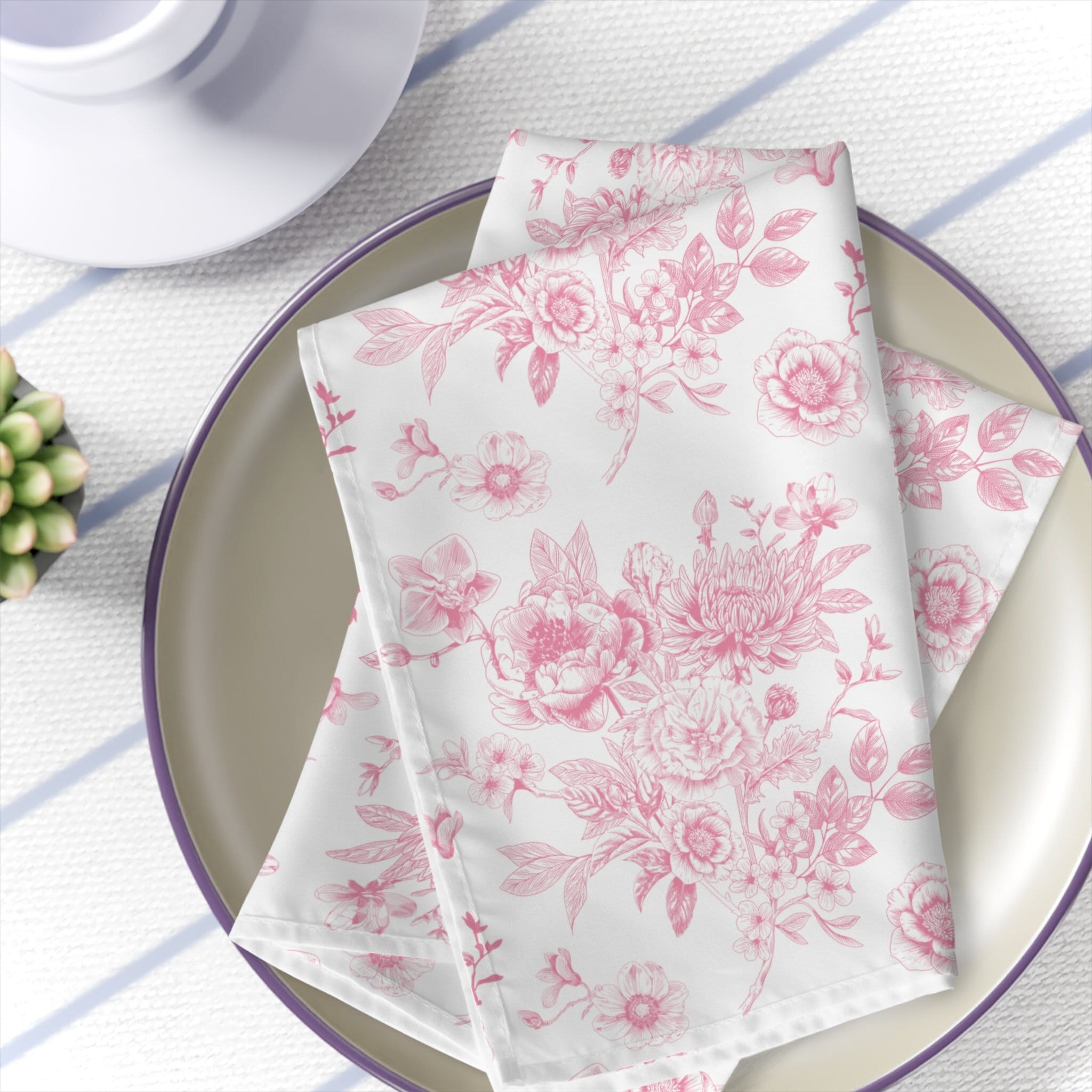 Pink French Toile Countryside Napkins French Toile Country Napkins French Decor Spring Floral ...