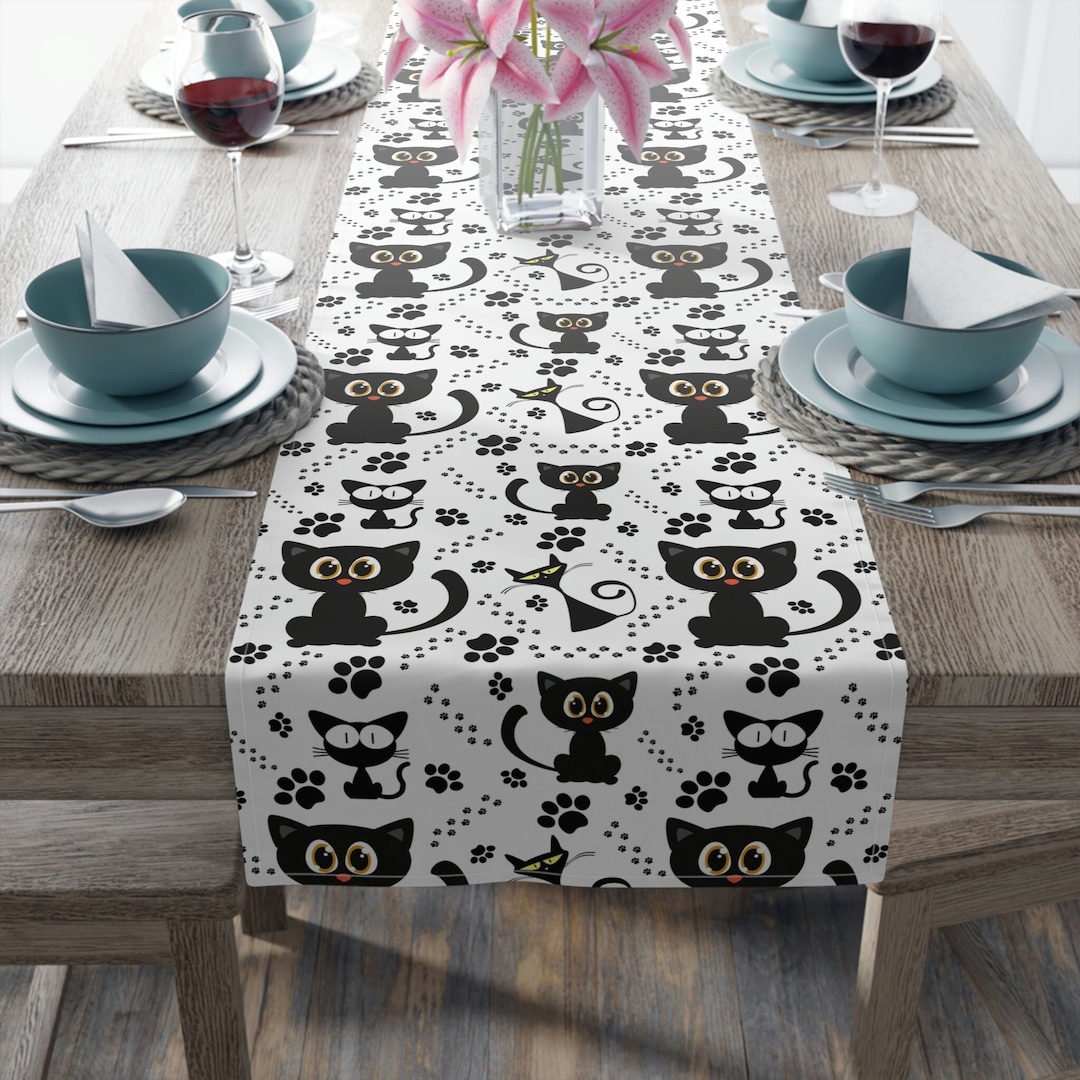 Halloween Table Runner Cat Black Cat Decor Cute Cat Decoration Black ...