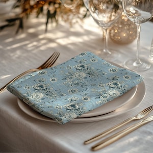 France Cottage Decor French Country Napkins Blue Toile Napkins Set Wedding Napkins Vintage Floral Home Decor Elegant Cloth Napkins