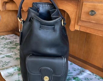 Vintage Coach USA Made Black Leather Backpack 9943 1995 Drawstring Daypack Y2K Coach backpack 9943, 90s - Gem main image 2