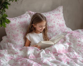 Pink Floral Toile Duvet Cover: French Country Bedding