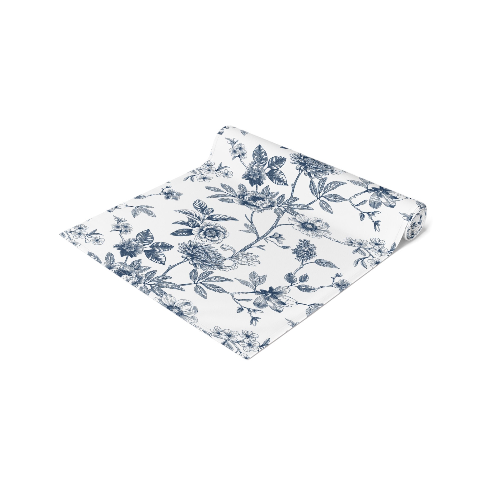 Spring Toile Blue Blue Toile Table Runner - French Country Spring Floral Decor - Etsy