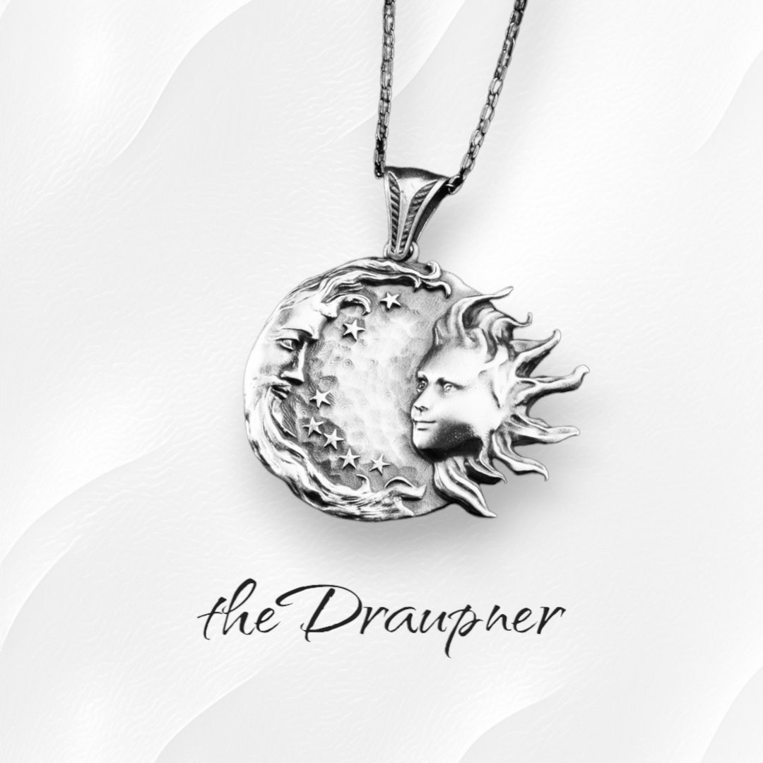 Sterling Silver Sun And Moon Necklace,Day and Night Sky Necklace in