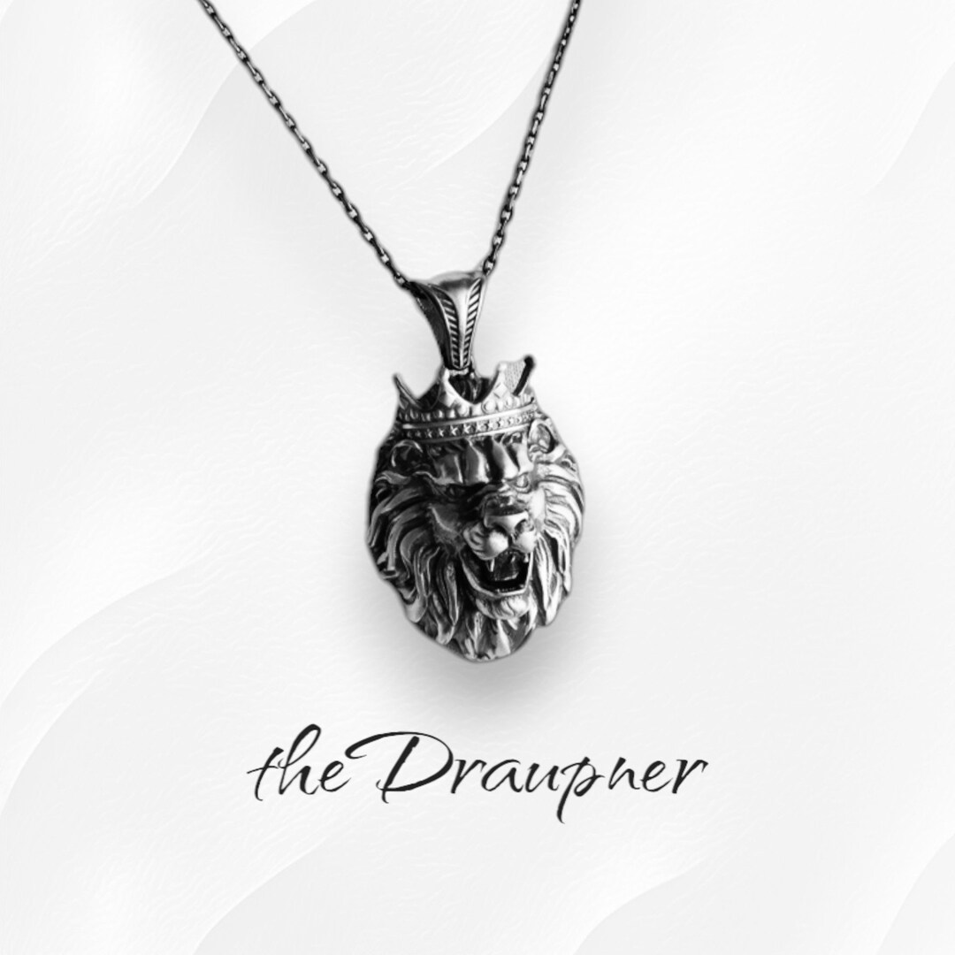 Silver Crown Lion King Necklace Mens Lion Necklace Wild Lion Etsy