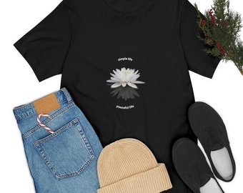 Simple Life Peaceful Life T Shirt, Water Lily Flower, Yoga / Zen Tee, White Lotus, Yoga Gifts, Gifts for Flower Lovers