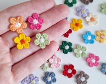 Mini Sew-On Flower Patches: Set of 12 Fabric Floral Appliques