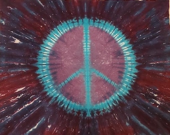 Tie Dye Tapestry: Wall Art, Tapestry Design, Blue/Purple Peace Sign (Medium 3 feet 9 inches x 4 feet 6 inches)