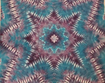 Tie Dye Tapestry: Wall Art, Tapestry Design, Blue/Purple 8-Pointed Star (Medium 3 feet 9 inches x 4 feet 6 inches)