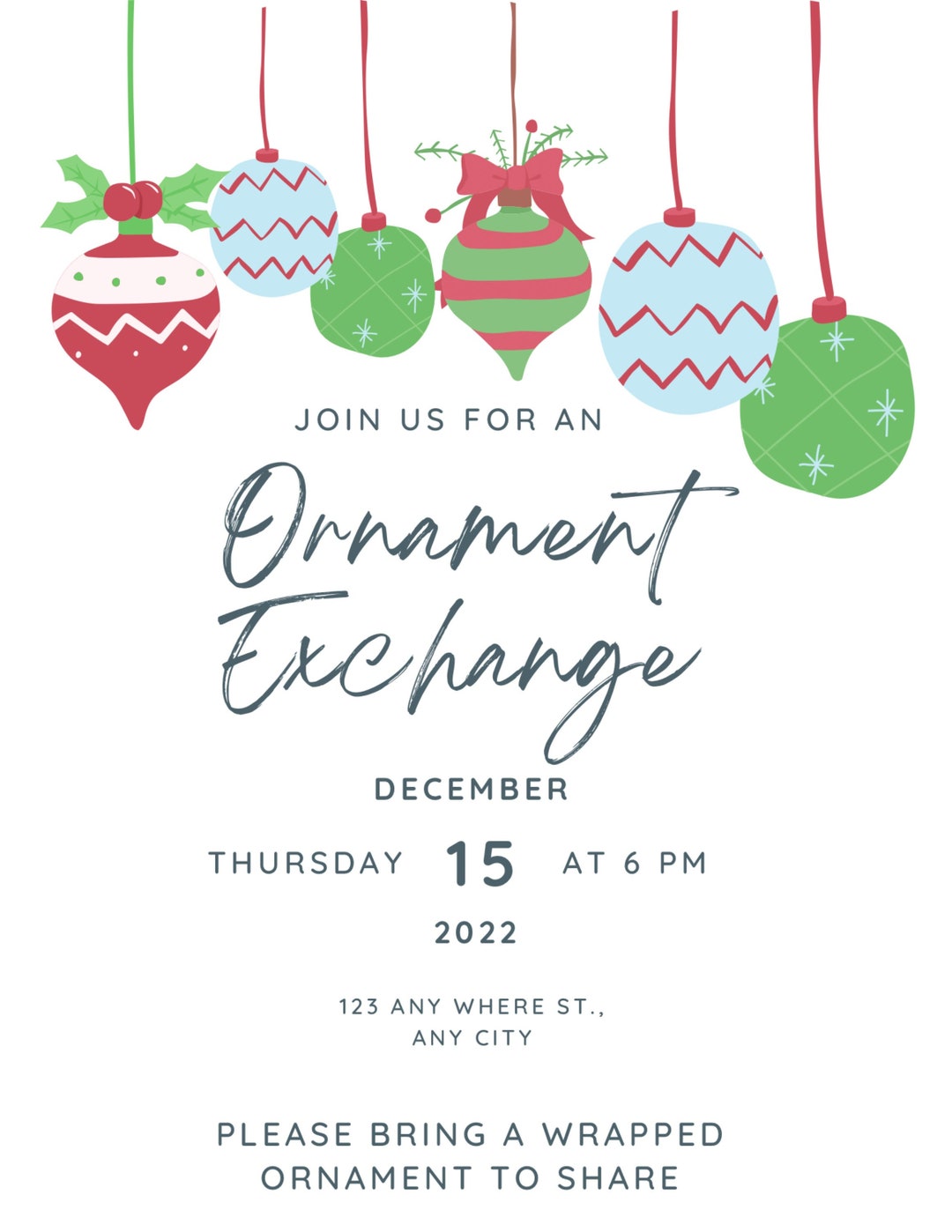 Ornament Exchange Invitation Canva Template Etsy