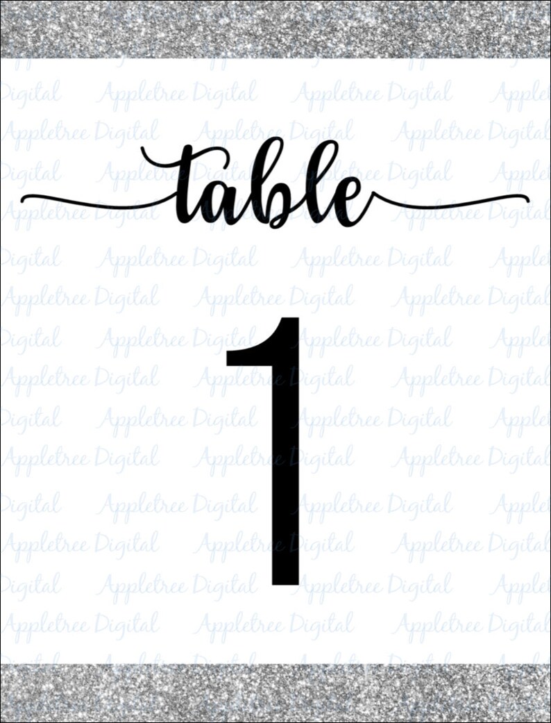 Table Numbers Basic Silver Silver Glitter Wedding Table Numbers 1-20 - Instant Download - PDF and ...