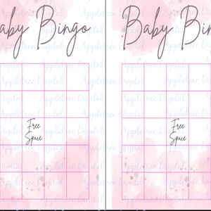 Baby Shower Bingo - Pink Watercolor - Baby Shower Game - Baby BINGO - INSTANT DOWNLOAD