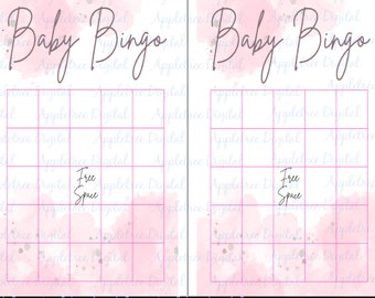 Rosa Aquarell Baby Shower Bingo Spiel (Instant Download)