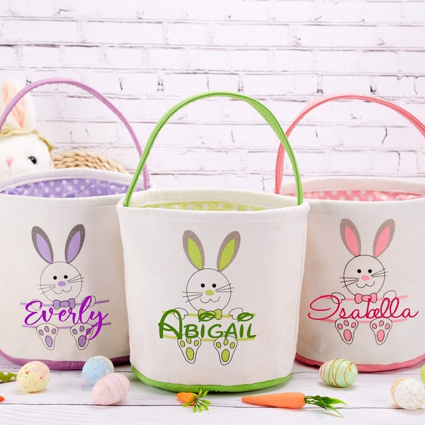Personalized Kids Easter Basket, Monogram Easter Bucket, Custom Easter Bag with Name, Girls Boys Bunny Basket, Name Basket, Gifts for Kids