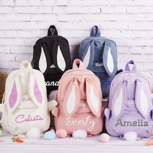 Personalized Embroidered Backpack, Bunny Ears Backpack, Rabbit Backpack with Name, Easter Bunny Bag,Kids Name Backpack,School Bag for Girls image 1