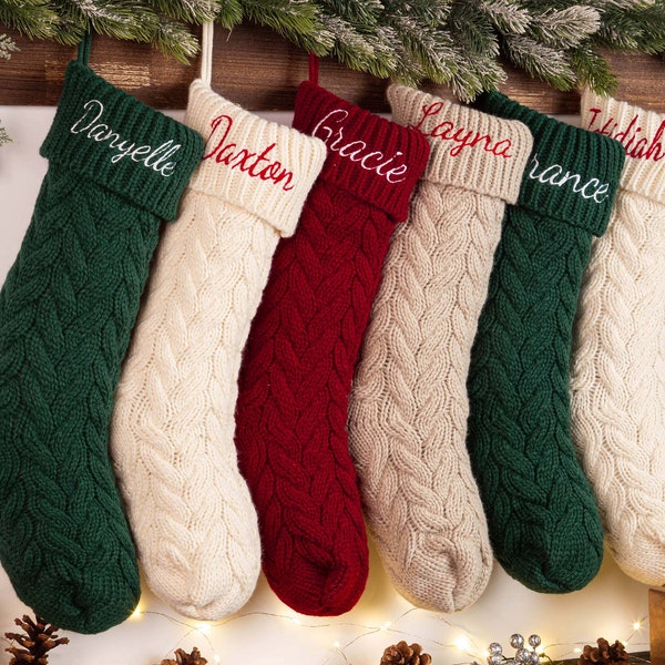Embroidered Christmas Stockings Monogram Stocking Family Stockings Knit Christmas Stocking Personalized Holiday Stockings Christmas Gifts