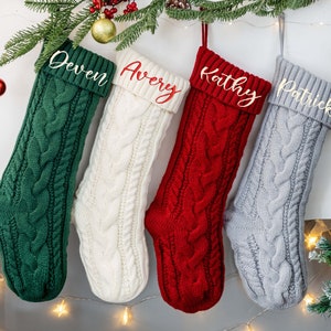 Personalized Knitted Stocking, Monogram Embroidery Stocking, Custom Family Name Stocking, Christmas Decor, Holiday Stockings, Chrismas Gift