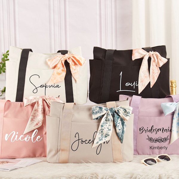 Personalisierte Tragetasche Geschenke Tasche, Monogramm Strand Tragetasche, Brautjungfer Taschen mit Alphabet Schal, personalisierte Tragetasche für die Braut, Junggesellinnenabschied Geschenk für Sie