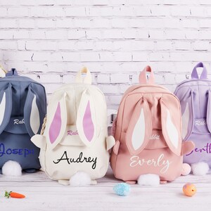 Personalized Embroidered Backpack, Bunny Ears Backpack, Rabbit Backpack with Name, Easter Bunny Bag,Kids Name Backpack,School Bag for Girls image 3