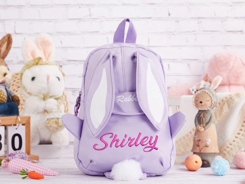 Personalized Embroidered Backpack, Bunny Ears Backpack, Rabbit Backpack with Name, Easter Bunny Bag,Kids Name Backpack,School Bag for Girls image 8