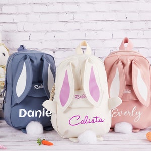 Personalized Embroidered Backpack, Bunny Ears Backpack, Rabbit Backpack with Name, Easter Bunny Bag,Kids Name Backpack,School Bag for Girls image 10