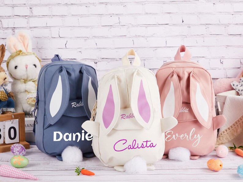 Personalized Embroidered Backpack, Bunny Ears Backpack, Rabbit Backpack with Name, Easter Bunny Bag,Kids Name Backpack,School Bag for Girls image 10