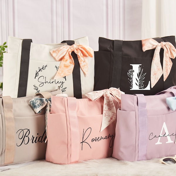 Personalized Beach Bag, Monogram Tote Bags, Beach Tote Bags with Names, Bridesmaid Gift Bag, Alphabet Scarf, Pool Bag, Tote Bag for Bride