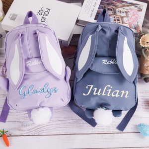 Personalized Embroidered Backpack, Bunny Ears Backpack, Rabbit Backpack with Name, Easter Bunny Bag,Kids Name Backpack,School Bag for Girls image 5