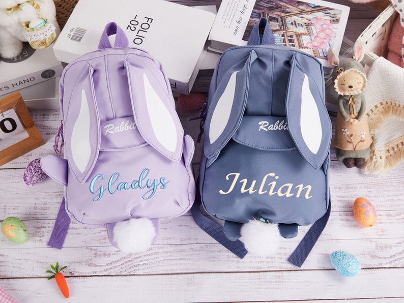 Personalized Embroidered Backpack, Bunny Ears Backpack, Rabbit Backpack with Name, Easter Bunny Bag,Kids Name Backpack,School Bag for Girls image 5