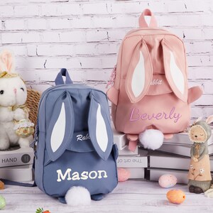 Personalized Embroidered Backpack, Bunny Ears Backpack, Rabbit Backpack with Name, Easter Bunny Bag,Kids Name Backpack,School Bag for Girls image 9