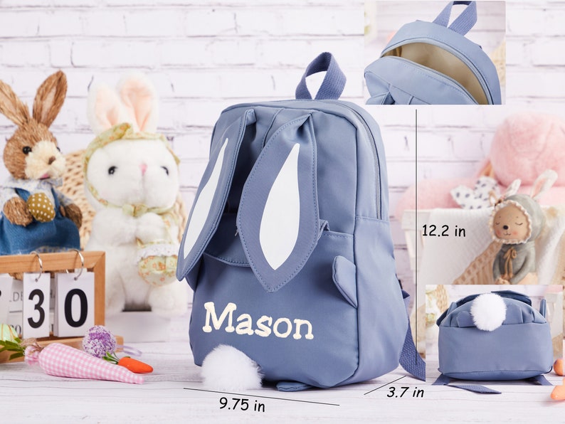 Personalized Embroidered Backpack, Bunny Ears Backpack, Rabbit Backpack with Name, Easter Bunny Bag,Kids Name Backpack,School Bag for Girls image 6