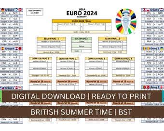 CEST | UEFA Euro 2024 Wall Chart Poster | Kick-off Schedule, Stadium, Time and Date | Ready to Print, Printable Wall Chart, Football, Soccer