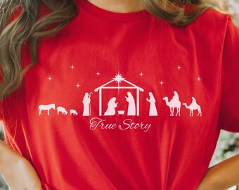 Nativity Scene Christmas Tee Shirt, Christmas Tee, Christmas Shirt, Christmas t-shirt, Xmas Shirt, Xmas T-shirt, Xmas Tee, Xmas gift
