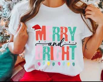 Merry and Bright Christmas Xmas Tee, Christmas Shirt, Christmas T-Shirt, Xmas Tee, Xmas Shirt, Xmas T-shirt