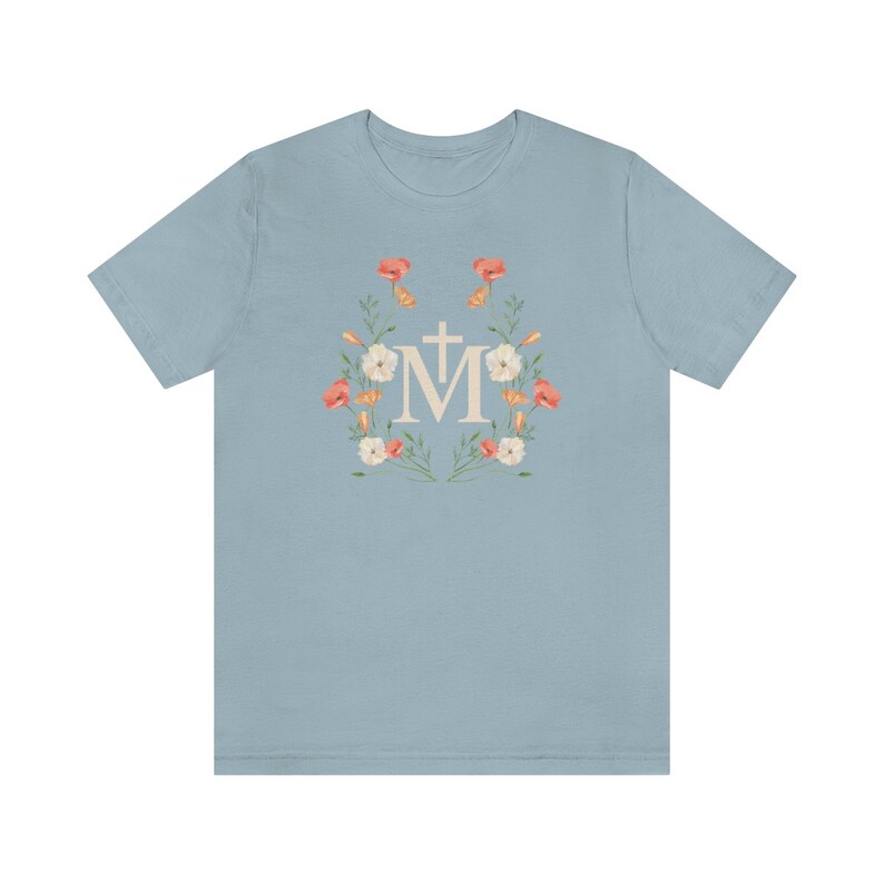Catholic Tshirt, Catholic Tee, Catholic Gift, Catholic Womens shirt, Catholic shirt, Marian Shirt, Mary Shirt Light Blue