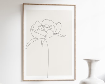 Minimal Flower Line Art | botanical print, printable wall art, black and white wall art, digital art print floral, minimal flower printable