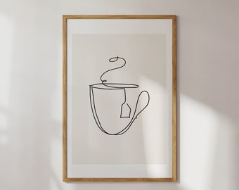 Steaming Cup of Coffee Line Art | minimalist kitchen decor, coffee lover wall art, modern coffee wall art, tea lover prints